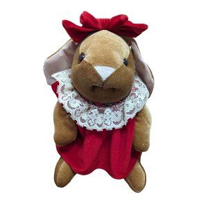 VTG 1985 Velveteen Rabbit Girl red dress bow 13 inch stuffed toy bunny